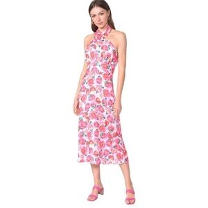 Adelyn Rae Pink Floral Twisted Cutout Midi Dress Medium wedding guest honeymoon